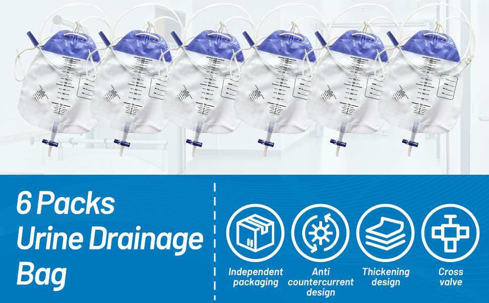 6 Pack Urine Catheter Bags, 1500ml Urine Drainage Bag with