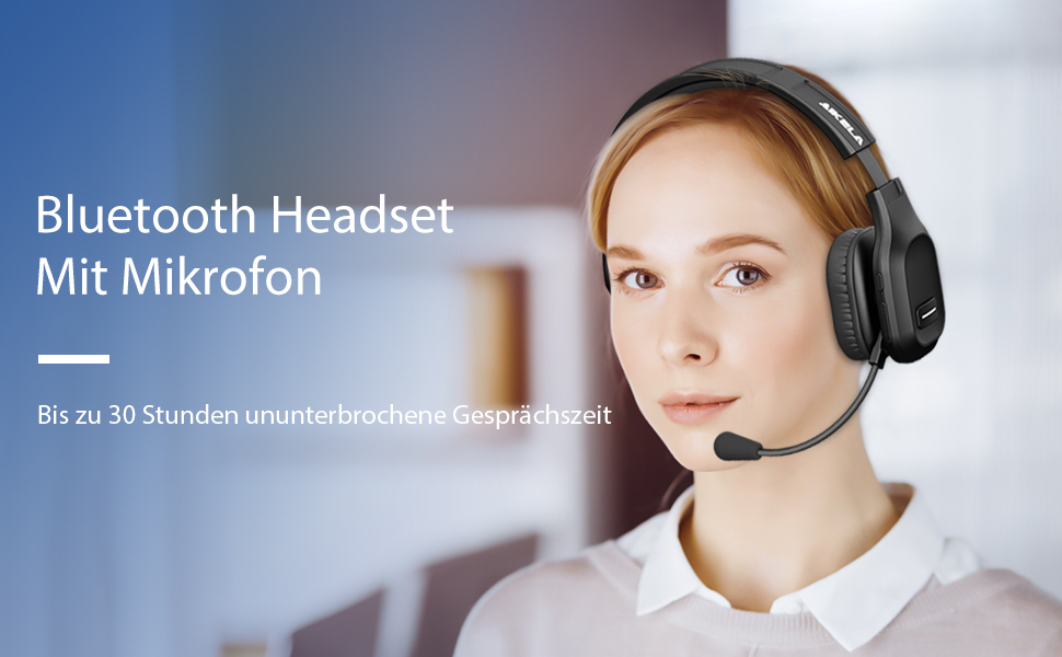 Bluetooth Headset mit Noise Cancelling Mikrofon, Headset Kabellos für Ultraklare Anrufe