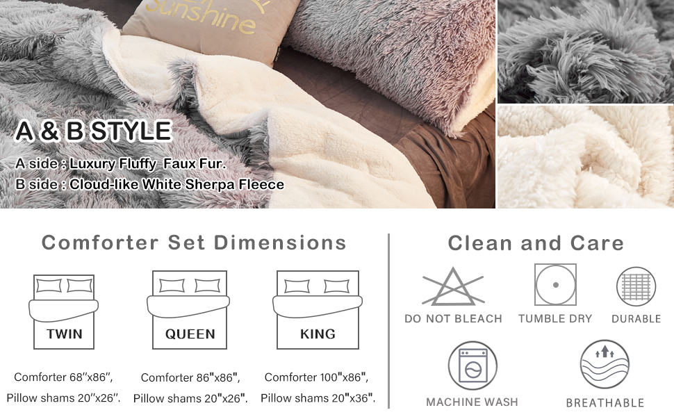 Luxury Faux Fur Full/Queen Size Winter Comforter Set Shaggy