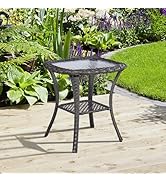 Opohoro Patio Wicker Side Table, Outdoor PE Rattan End Table with 5mm Tempered Glass Top and 2-Ti...
