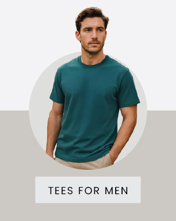 Teal green crew neck t-shirt shown against white background. Basic cotton t-shirt design with short sleeves and text overlay reading 'TEES FOR MEN'.