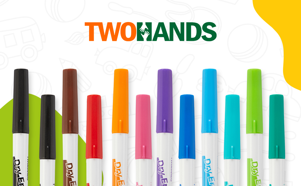 TWOHANDS Dry Erase Markers Fine Point with 2 Eraser,Low Odor,Fine Tip