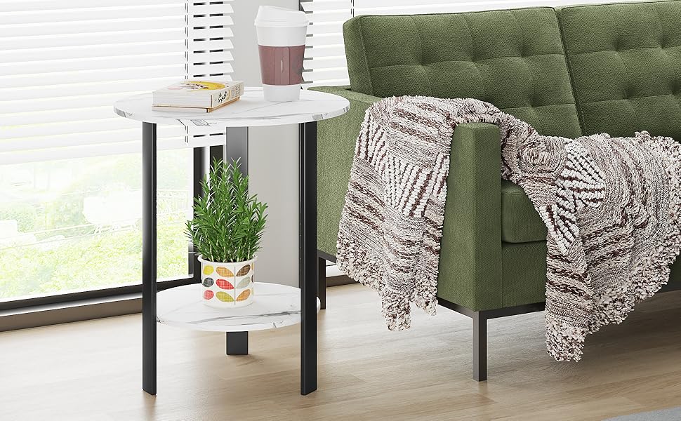 Yongchuang Round End Table White Faux Marble 20 inch Side