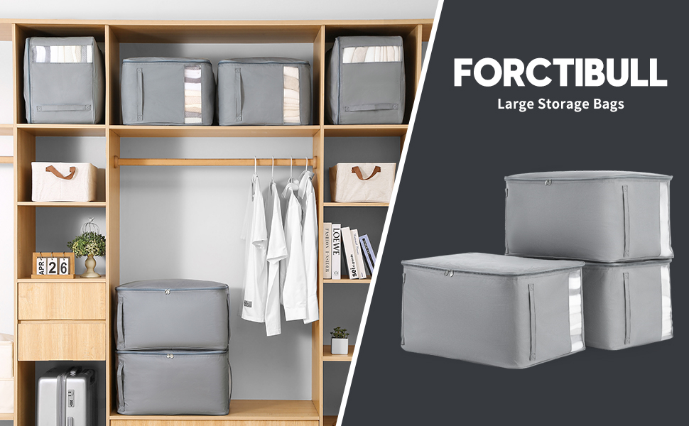 FORCTIBULL Comforter Storage Bags, Durable Oxford Fabric Clothes Organizer for