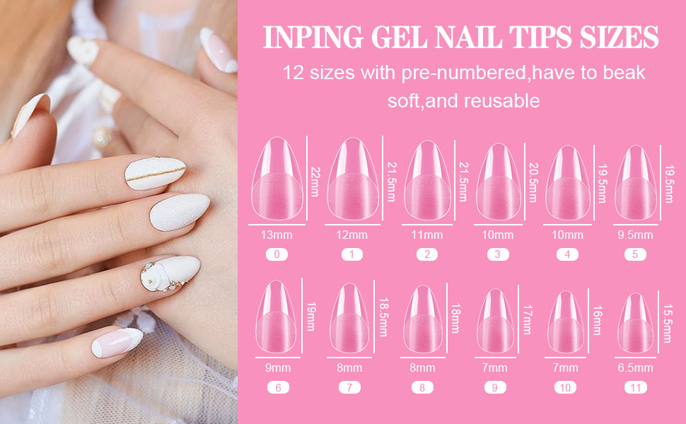 inping xs clear nail tips french manicure false nails