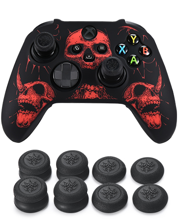 YoRHa Studded Printing Silicone Rubber Customizing Skin Cover for PS5 Dualsense Controller x 2(Red+Blue) with Pro Thumb Grips x 10 19 1