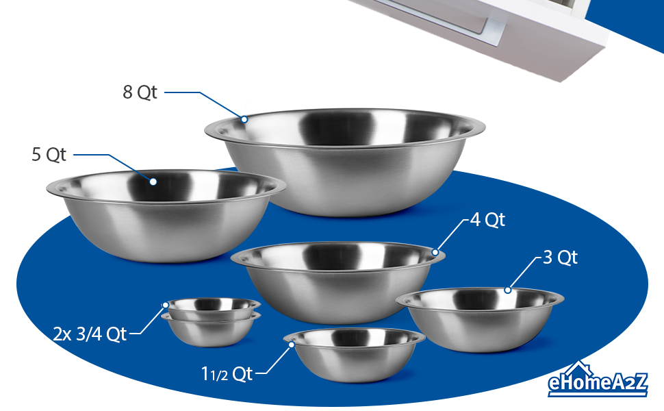 EHOMEA2Z Juego de cuencos de metal de acero inoxidable (paquete de 7)  cuencos de cocina para ahorrar espacio, accesorios de almacenamiento,  hornear