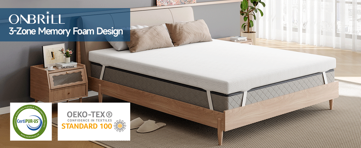 3 Inch Twin XL Mattress Topper, 3Zone Firm Supportive Foam