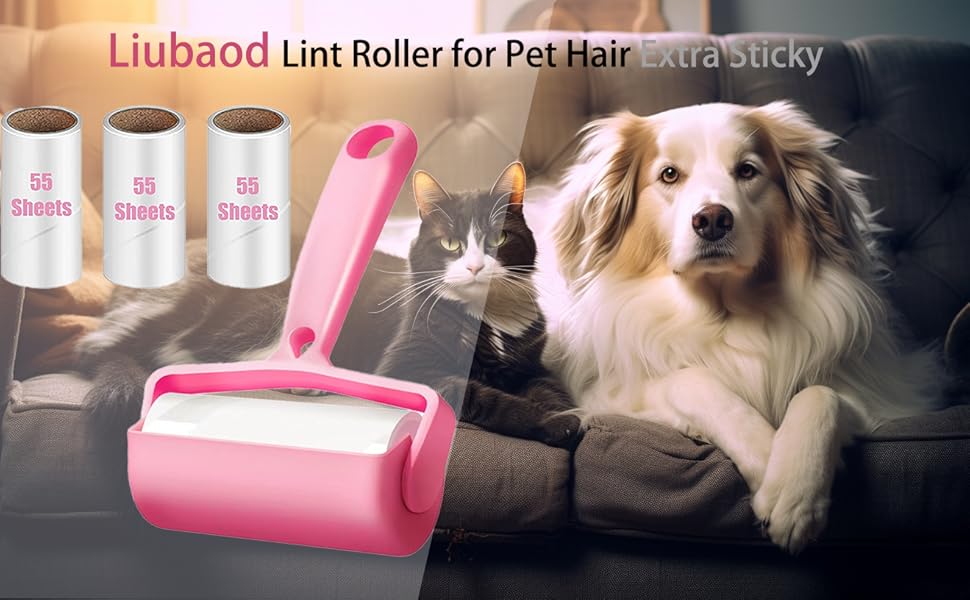 Liulbaod Lint Rollers for Pet Hair Extra Sticky Lint Remover with Cover, Dog/Cat Hair Removal