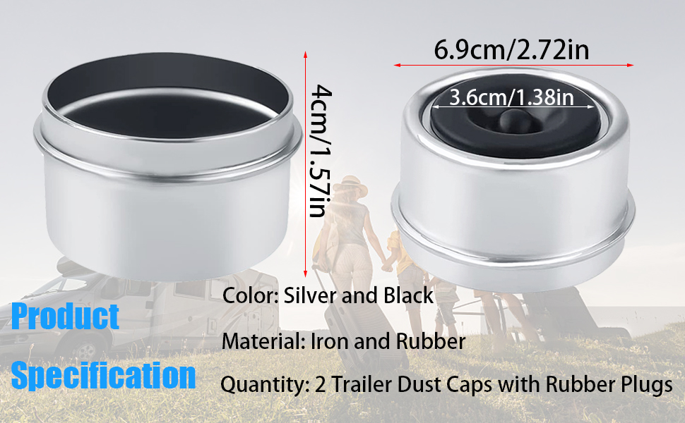 2 PCS Trailer Bearing Dust Cap Trailer Axle Grease Cap, 2.