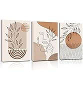 SERIMINO Boho Framed Wall Art Set of 3, Minimalist Wall Decor Living Room, Geometric Line Leaf Su...