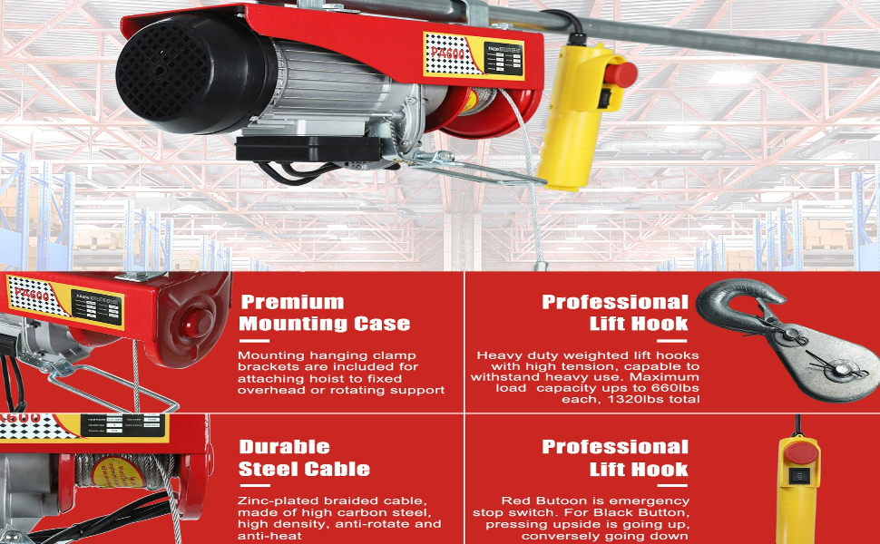 buripes 1320 LBS Lift Electric Hoist with Remote Control