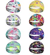 obeoby 8 Pack 80s Print Neon Headbands for Women, 90s Retro Accessories Sport Hairbands for Party...