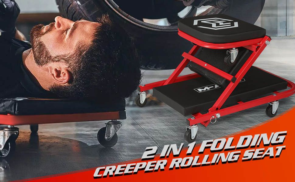MAUTO 40Inch Folding Creeper Rolling Seat, AllinOne