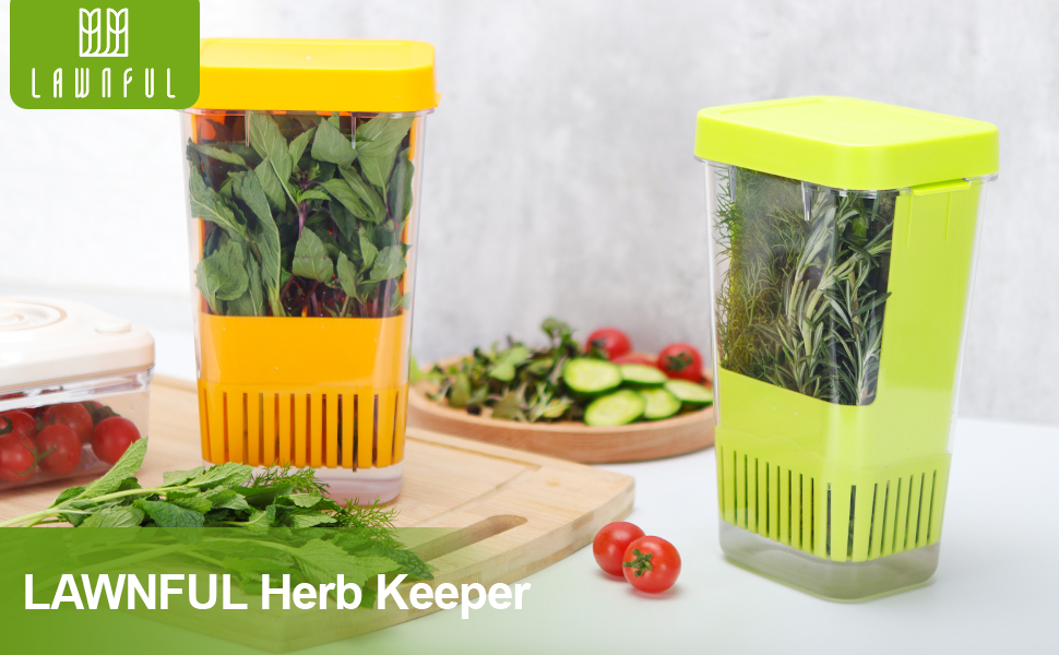 LAWNFUL 3 Pack Fresh Herb Keeper for Refrigerator, Clear