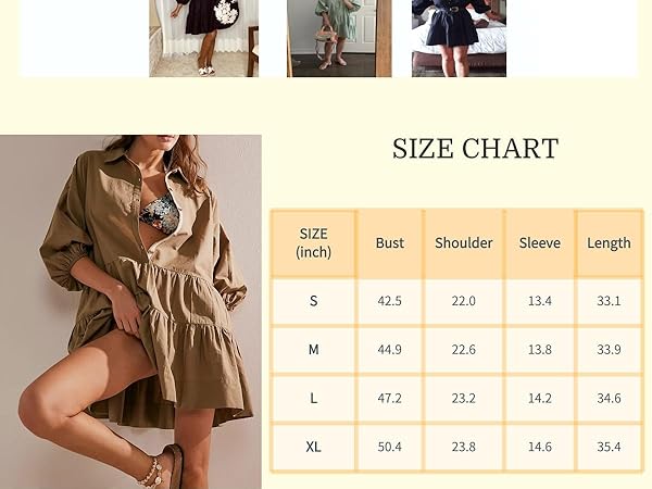 Zontroldy Women's Oversized Casual Collared Babydoll Mini