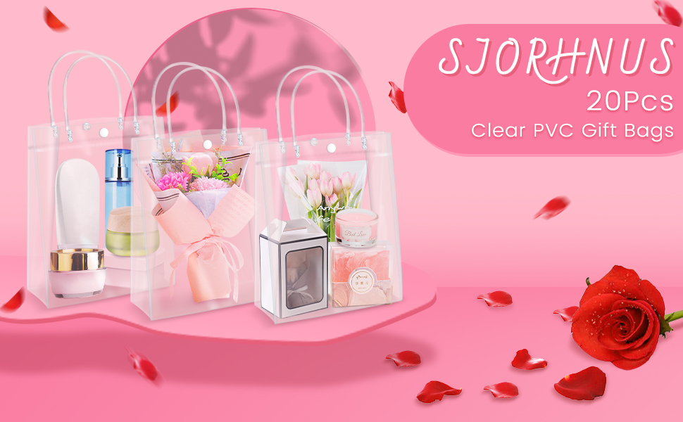Clear Plastic Gift Bags with Handles,20Pcs Small Reusable Plastic Clear