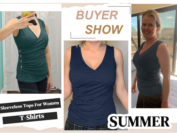 Wihion Women Sleeveless Blouse Wrap Tank Tops V Neck Ruched