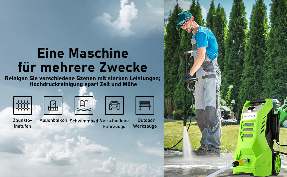 Kärcher Hochdruckreiniger Baut Zu Wenig Druck Auf COOCHEER Hochdruckreiniger Druckreiniger Mit 3-in-1-Düse Druck:160 Bar