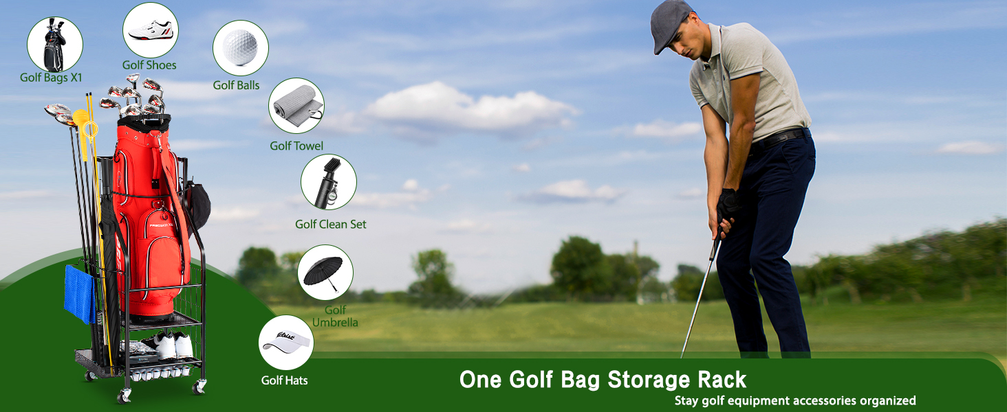 Golf Bag Storage Rack for Garage, Golf Bag Organizer and Golf Accessories, Golf Bag Storage Stand