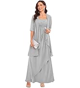 TORYEMY 2 Pieces Mother of The Bride Dresses with Jacket for Wedding Half Sleeve Long Chiffon For...