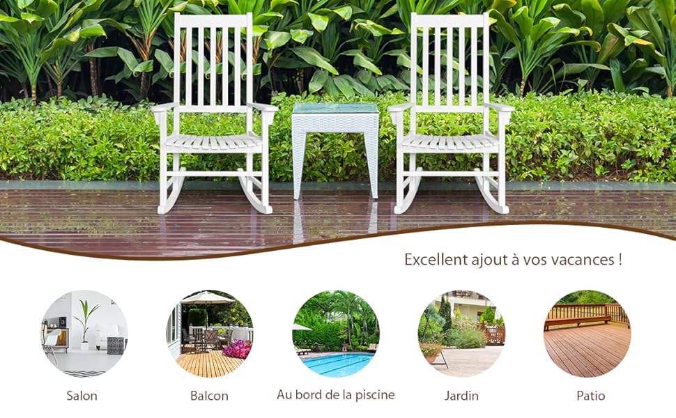 RELAX4LIFE Fauteuil à Bascule En Bois D'acacia, Certifié FSC, Chaise Monoplace Avec Accoudoirs Et Assise À Lattes, Chaise Berçante Extérieur Et Intérieur Pour Salon, Terrasse, Balcon (Noir) 14 3