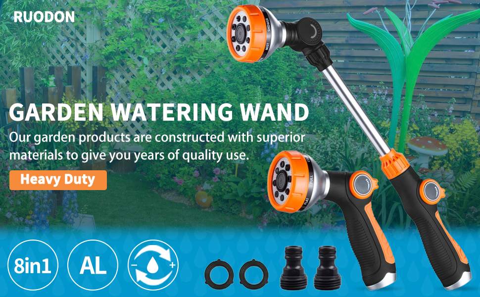 Watering Wand, Garden Hose Wand with 8 Spray Pattens, 180