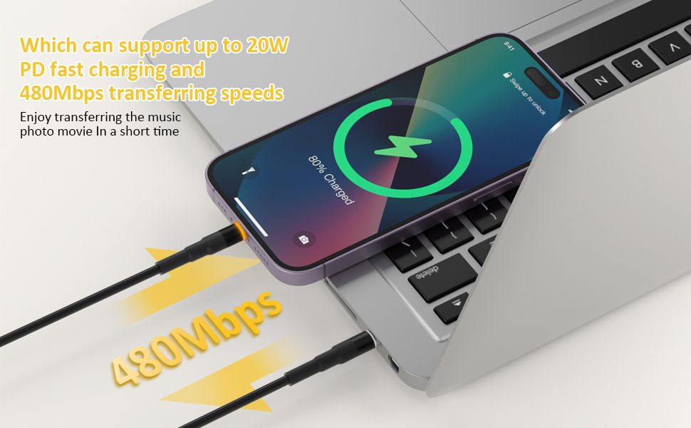 Coiled USBC to Lightning Cable, Apple Carplay Cord