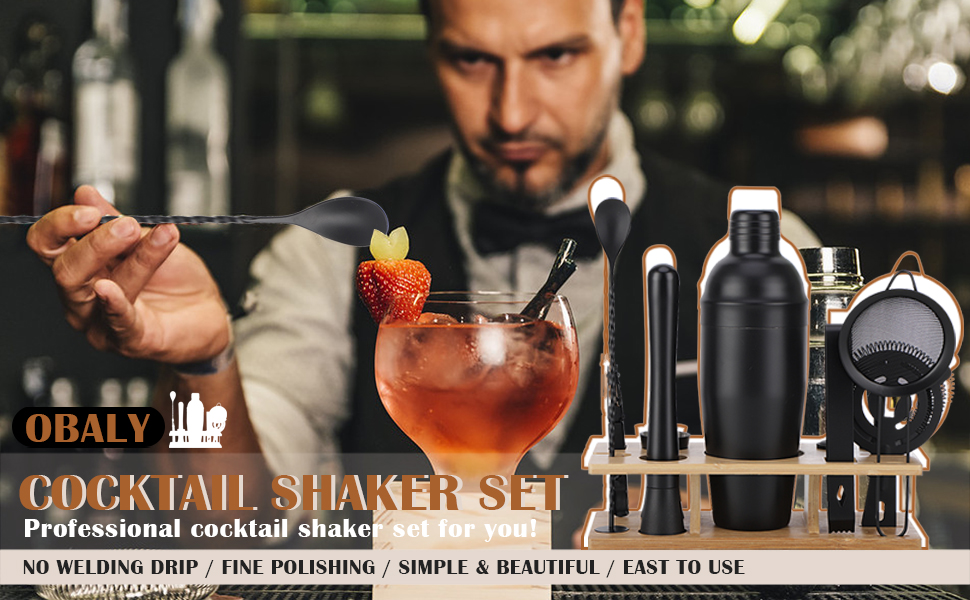 OBALY Bartender Kit 11Piece Cocktail ShakerMuddler for