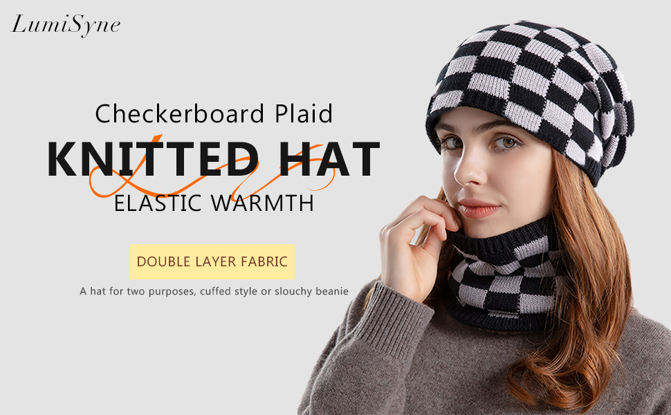 LumiSyne Knitted Beanie - Men & Women Checkerboard Pattern
