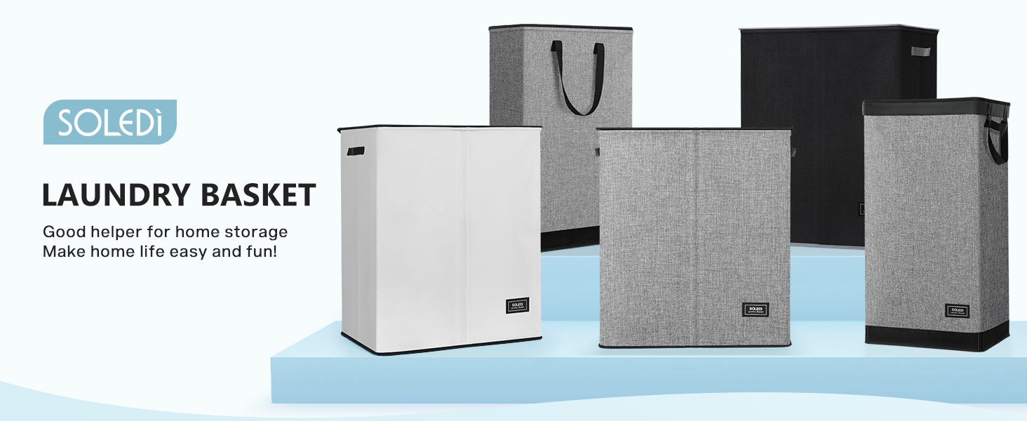 SOLEDI Double Laundry Basket with Lid, Washing Basket with Removable