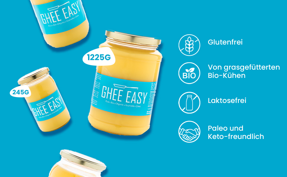 Ghee Easy Bio Ghee Butter 850g Hochreiner Geklärte Butter zum Backen