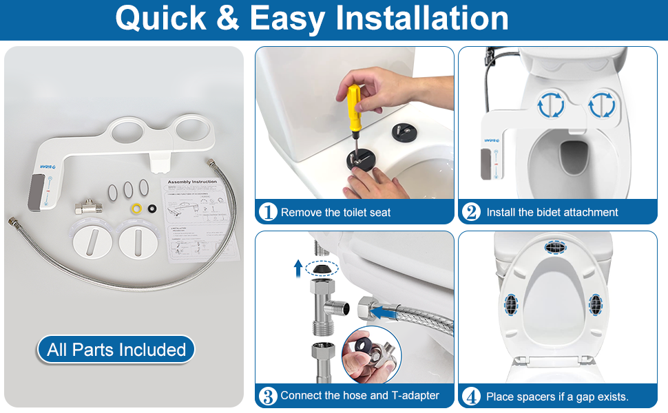 BIEAR Toilet Bidets, Water Jet Spray for Toilet Seat Dual Nozzles