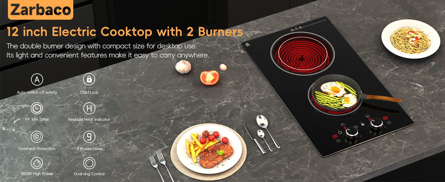 2 burner electric cooktop 1800W high power