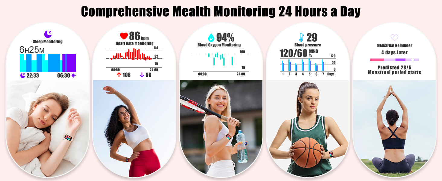 Fitness Tracker, Smart Watch for Women Men with 24/7 Heart Rate/Blood Pressure/Blood Oxygen Monitor,Sleep Tracker,Step & Calorie Counter, IP68 Waterproof Fitness Watches Compatible with Android&iPhone 8 activity & fitness trackers