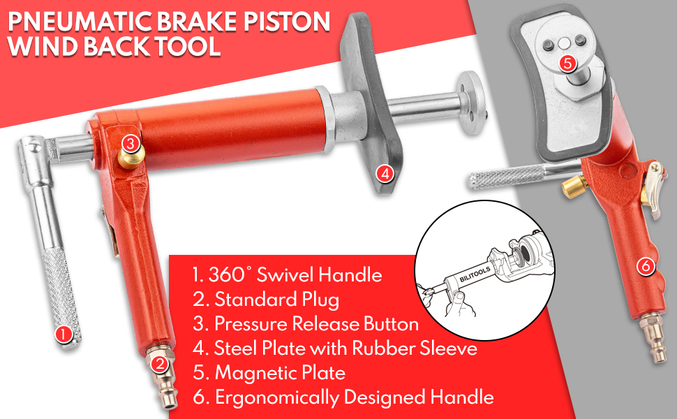 BILITOOLS Pneumatic Brake Caliper Tool, 24Piece Disc Brake
