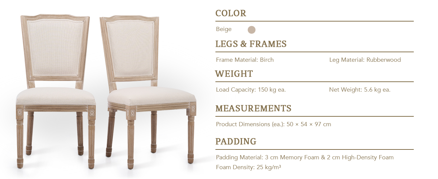 VONLUCE Vintage Farmhouse Dining Chairs Set of 2 French Country