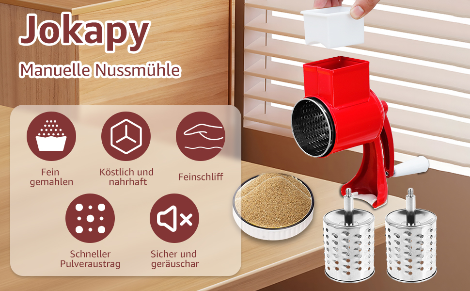 Manual Nut Mill with 2 Removable Drum Blades, Manual Peanut Grinder