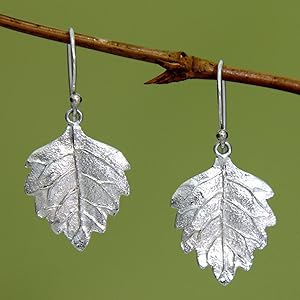 Novica Handmade Fair Trade Sterling Silver Leaf Earrings women girls jewelry fashion gifts her wife