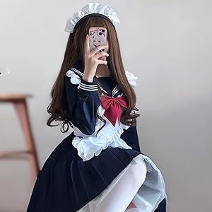 Amazon.co.jp: セーラー服 長袖 紺 メイド服 コスプレ 前開き JK