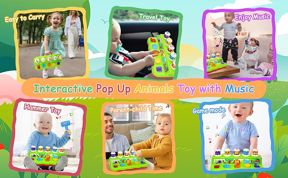 Cieyan Interactive Pop Up Animals Toy with Music & Light