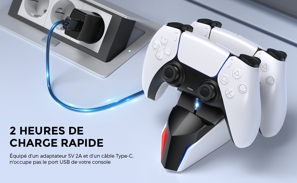 ECCHTPOOWER Chargeur PS5, Station de Chargement avec Adaptateur Compatible avec