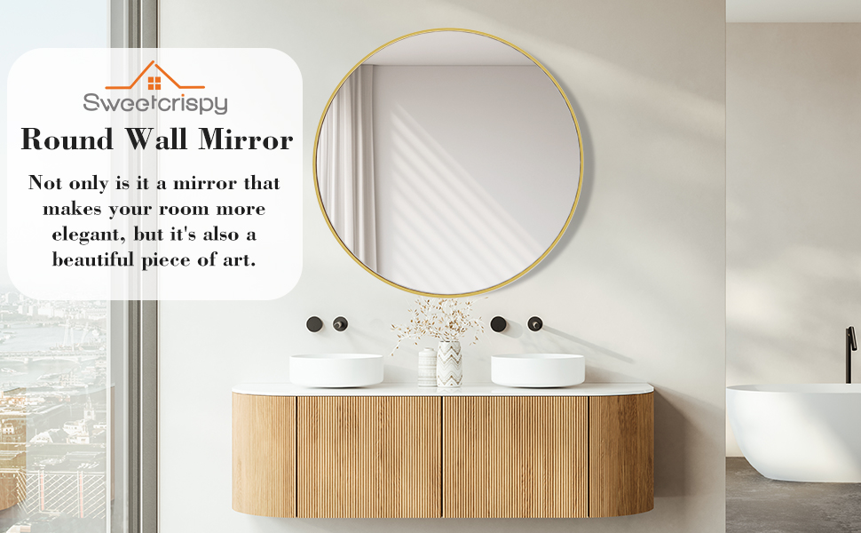 Sweetcrispy Gold Round Wall Mirror 30 Inch, Bathroom