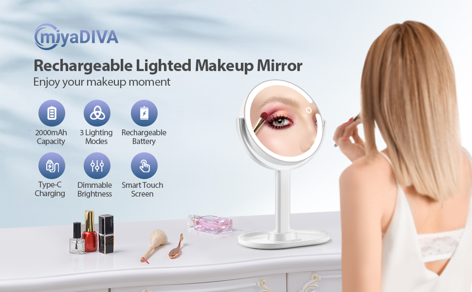 MIYADIVA Lighted Makeup Mirror, 20X Magnifying Mirror with