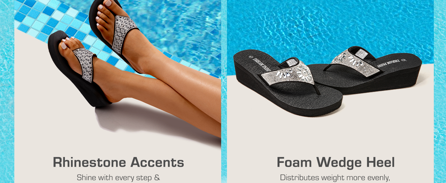Rhinestone Platform Wedge Flip Flops Summer Beach Comfortable Thong Sandals