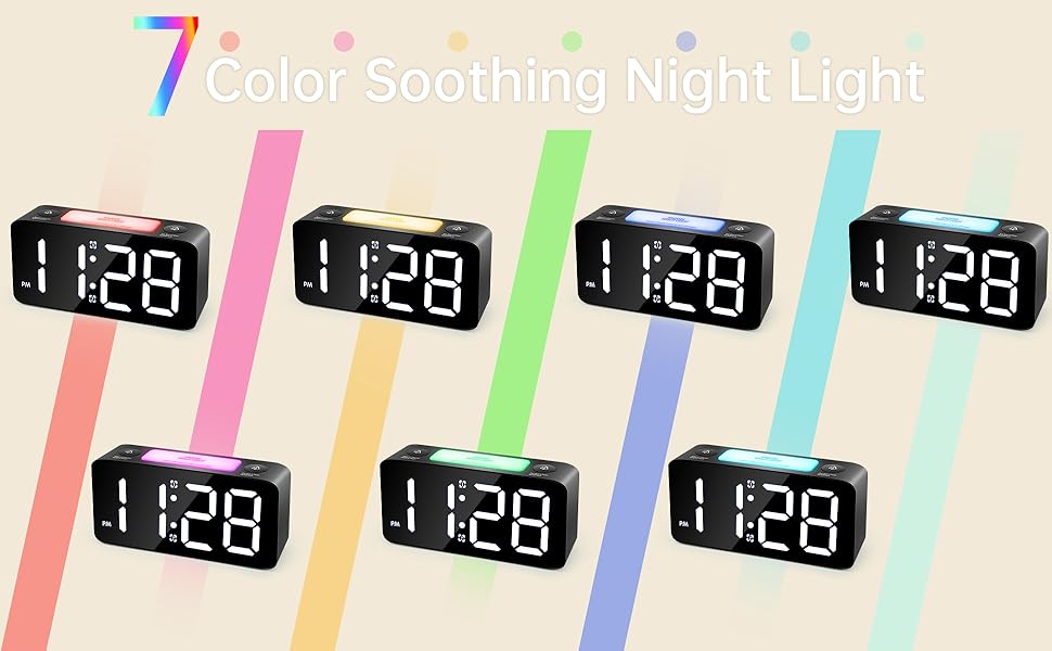 Digital Mirror Alarm Clock for Bedroom, 7 Colored