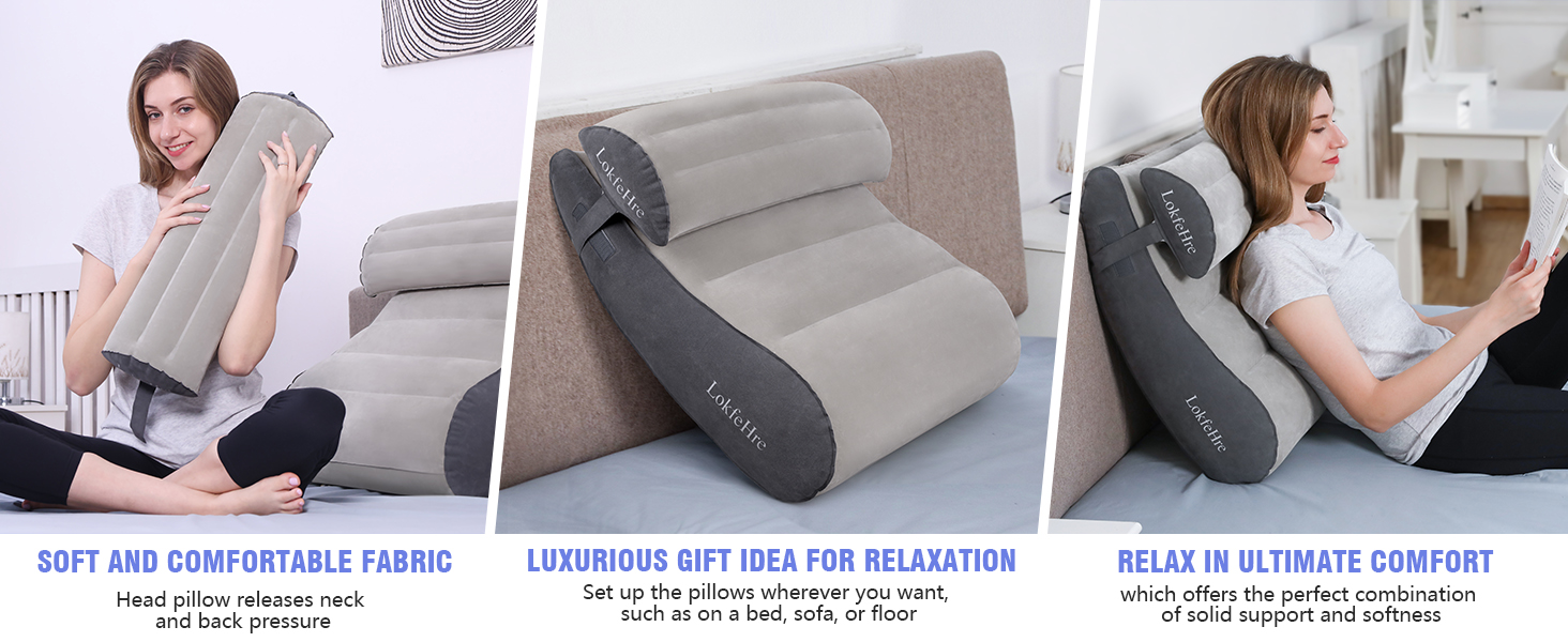 LOKFEHRE Inflatable Bed Wedge Pillow Set for Travel,Neck