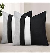 Adabana Set of 2 Linen Pillow Covers Decor Square Patchwork Throw Pillow Covers 18x18 Inch Farmho...