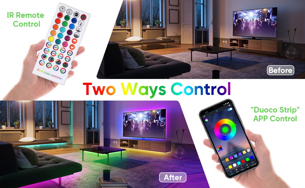 Bonve Pet 32.8ft Led Strip Lights 5050 RGB LED Smart Music Sync Color Changing LED