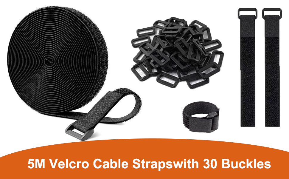 5M Velcro Cable Ties Adjustable Cable Straps with 30 Buckles, Free